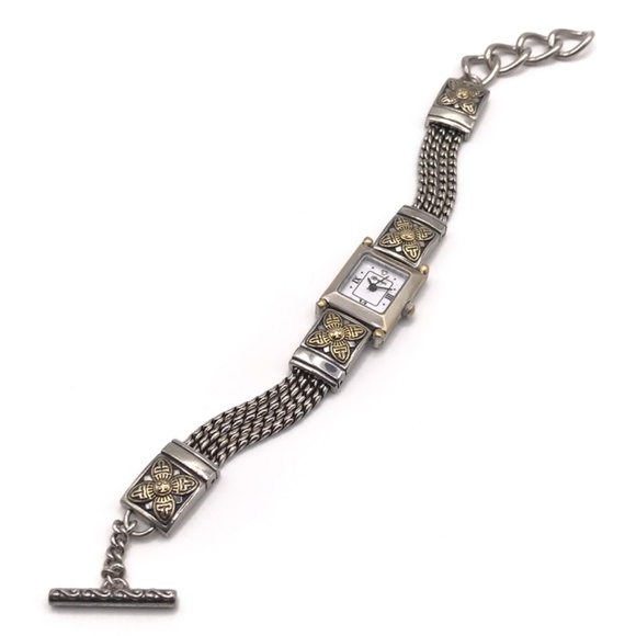 Brighton Watch Monroe Silver & Gold Plate Toggle Clasp Vintage Look New Battery - Picture 1 of 17